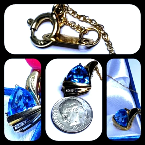 Diamond & Blue Topaz 💙 10KYG pendant & chain. Proceeds to Horse Rescue - Picture 9 of 9